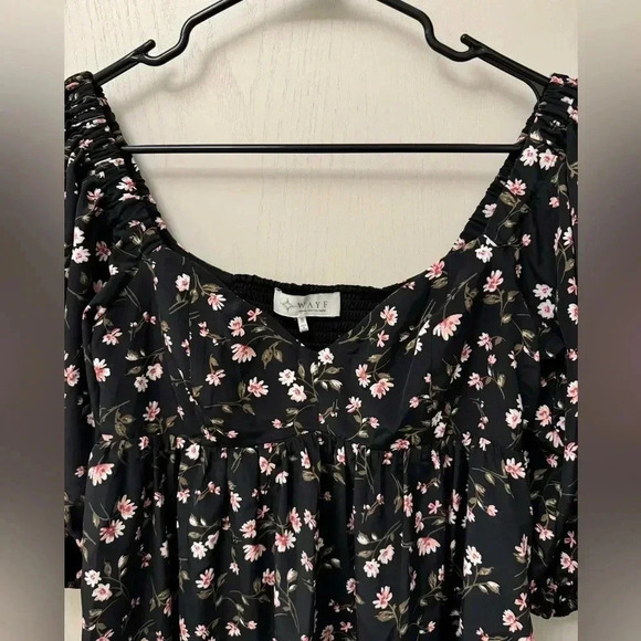 WAYF Floral Tiered Long Sleeve Black Pink Puff Sleeve Mini Dress Worn Once! - Picture 9 of 9